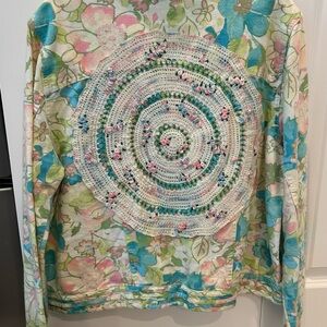 Floral Embellished Crochet Detail Long Sleeve Jacket